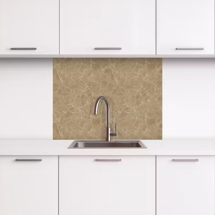 Crédence cuisine - Beige - Marbre - Veines blanches — 3