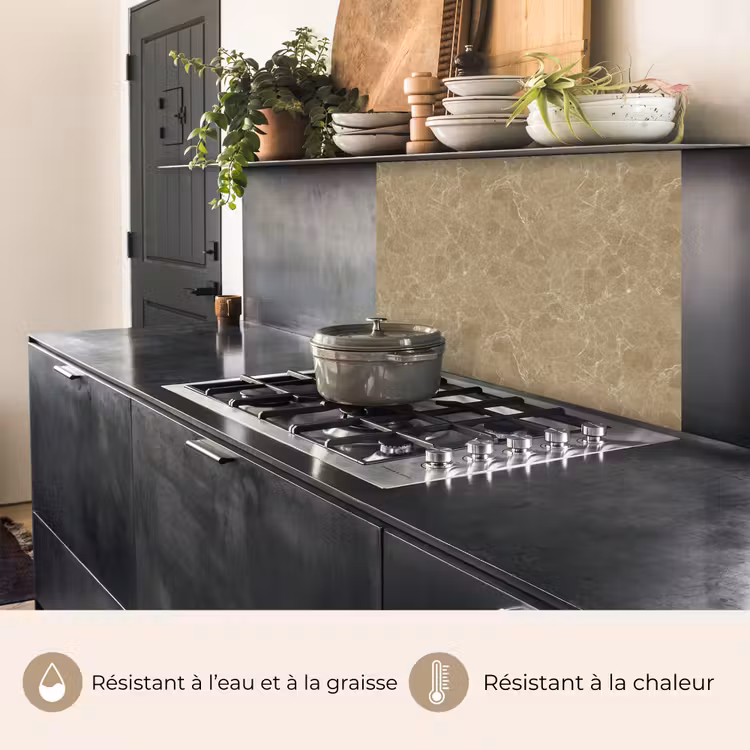 Crédence cuisine - Beige - Marbre - Veines blanches — 4