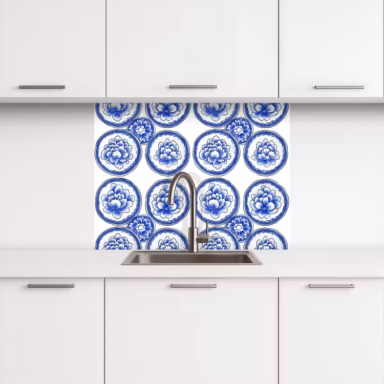Crédence cuisine - Cercles - Fleurs - Bleu — 3