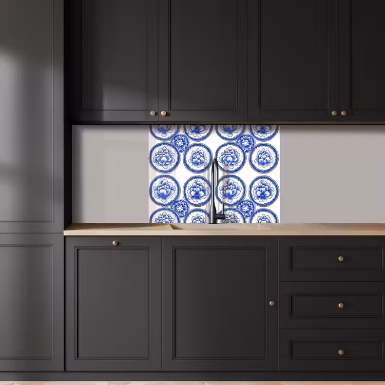 Crédence cuisine - Cercles - Fleurs - Bleu — 5