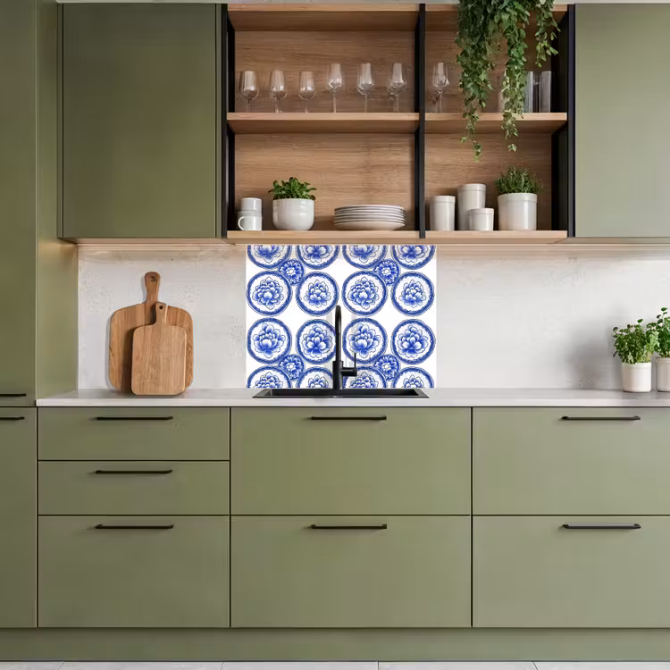 Crédence cuisine - Cercles - Fleurs - Bleu — 7