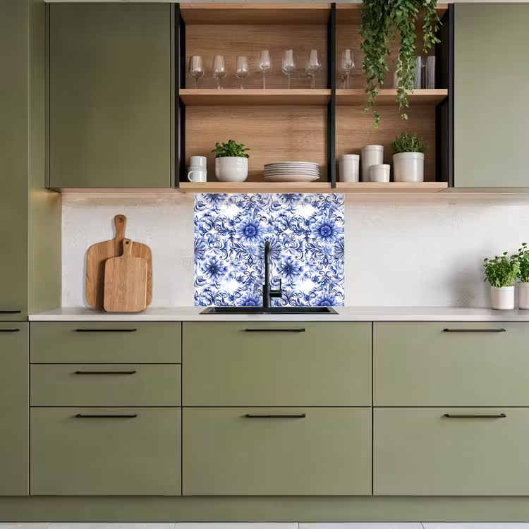 Crédence cuisine - Fleurs - Bleu - Motif - Blanc — 7