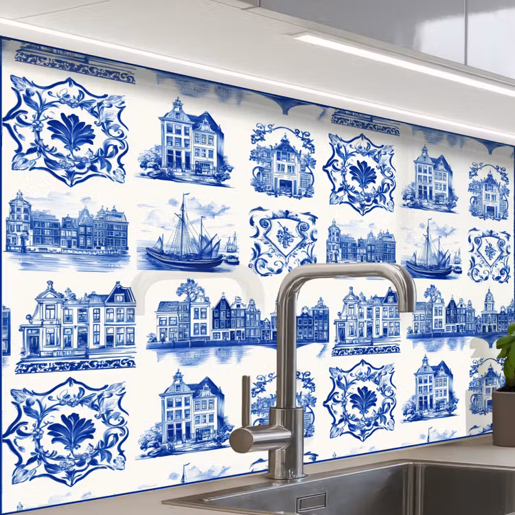 Crédence cuisine - Maisons - Navires - Bleu — 1