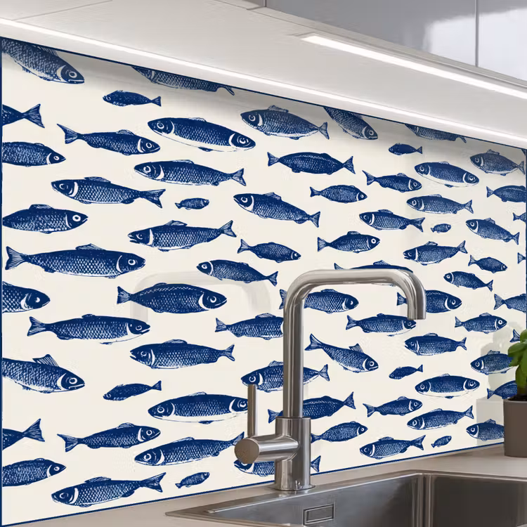 Crédence cuisine - Poisson - Motif - Bleu - Blanc — 1