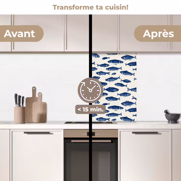 Crédence cuisine - Poisson - Motif - Bleu - Blanc — 2