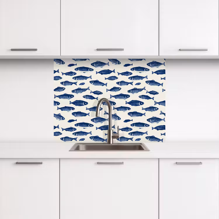 Crédence cuisine - Poisson - Motif - Bleu - Blanc — 3
