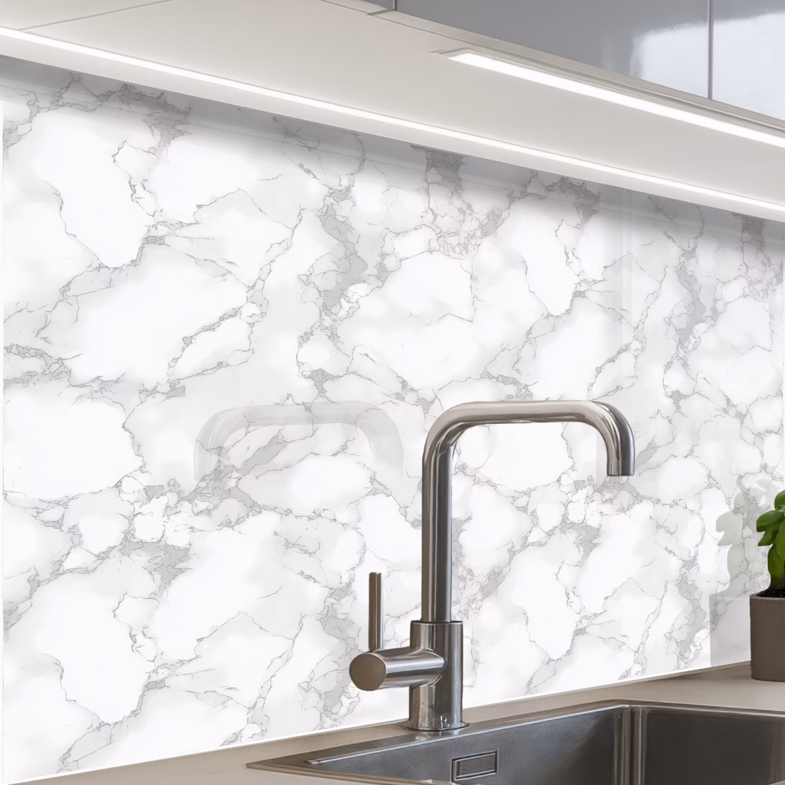 Crédence cuisine - Blanc - Marbre - Gris — 1