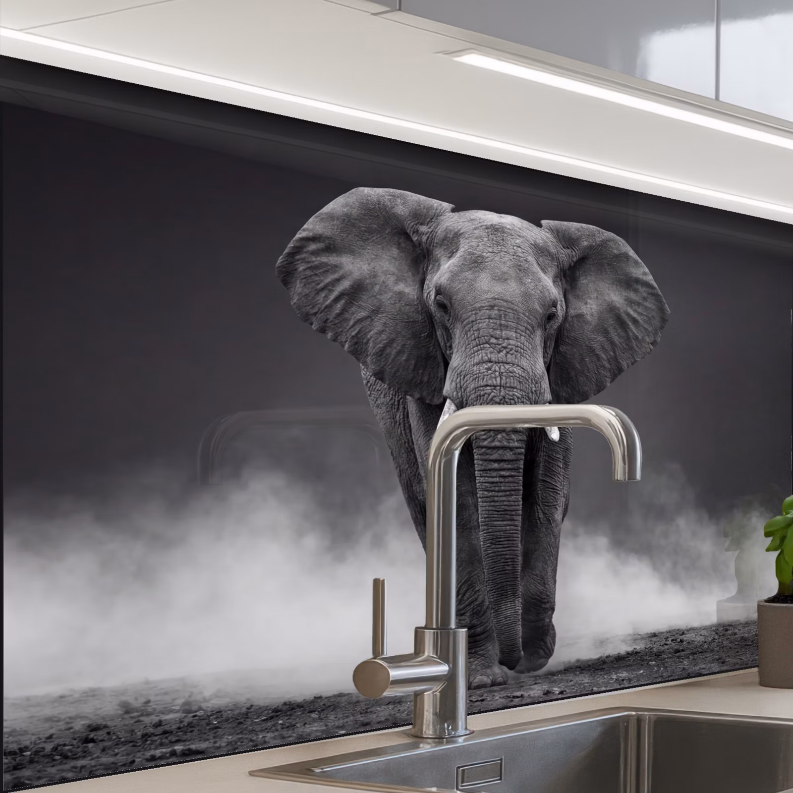 Crédence cuisine - Éléphant - Noir - Blanc - Fumée — 1