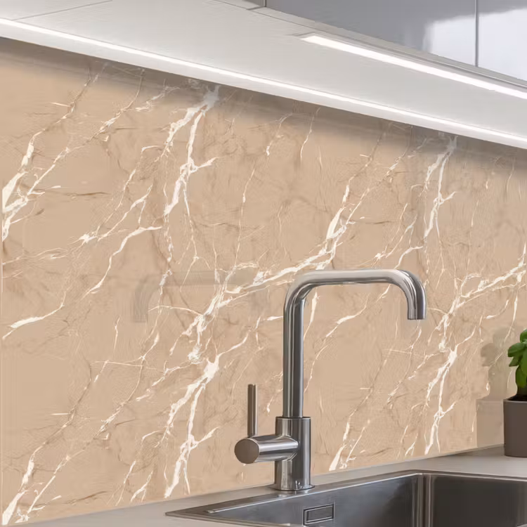 Crédence cuisine - Beige - Marble - Organic - White — 1