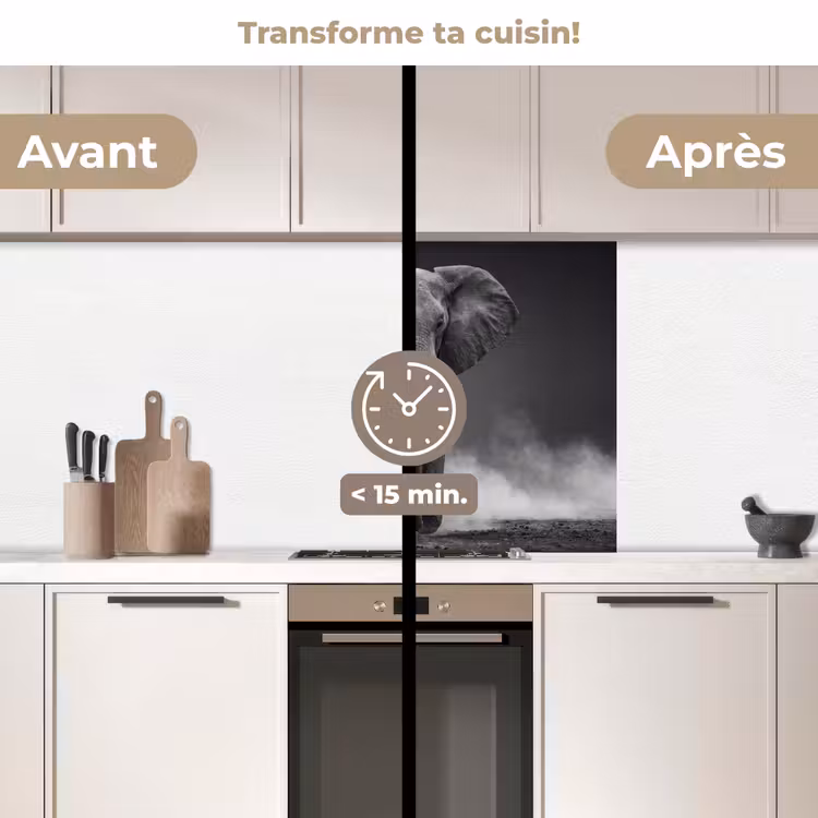 Crédence cuisine - Éléphant - Noir - Blanc - Fumée — 2