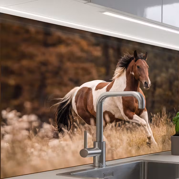 Crédence cuisine - Cheval - Marron - Herbe — 1
