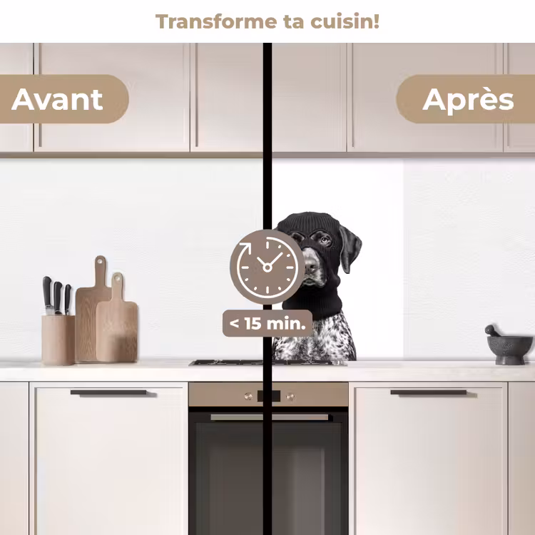 Crédence cuisine - Chiens - cagoule - noir - blanc — 2