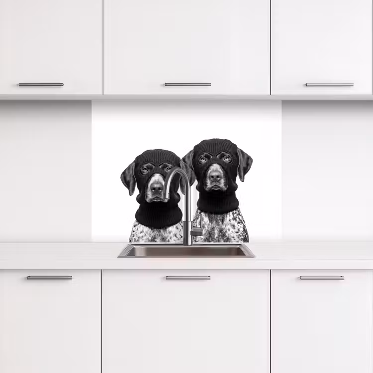 Crédence cuisine - Chiens - cagoule - noir - blanc — 3