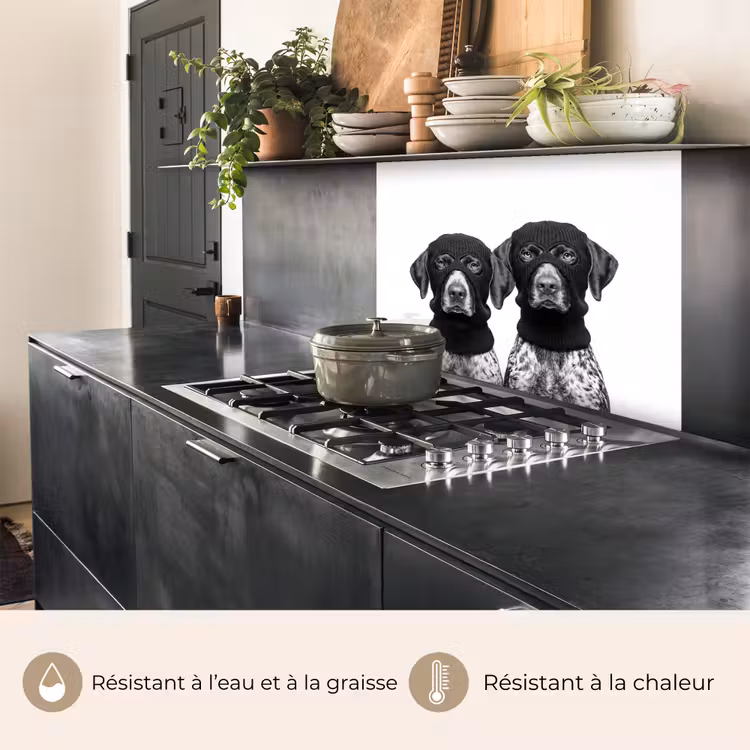 Crédence cuisine - Chiens - cagoule - noir - blanc — 4