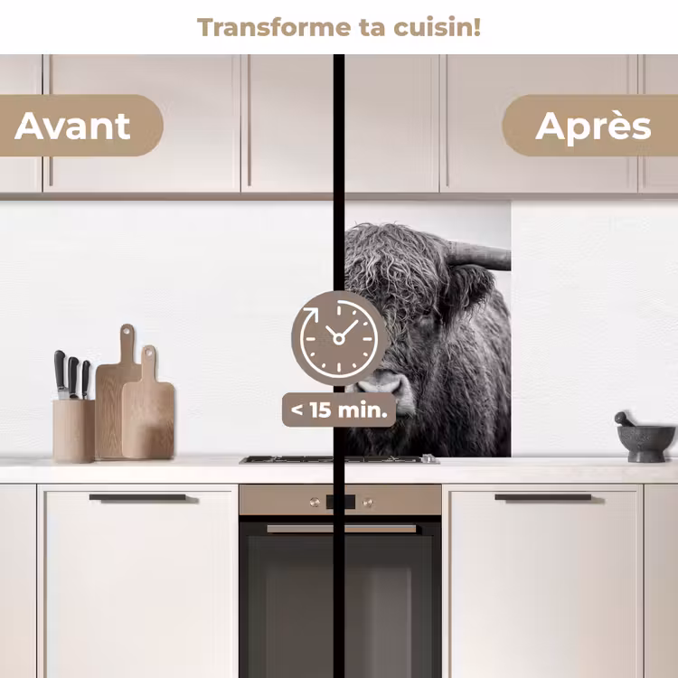 Crédence cuisine - Highlander écossais - Noir - Blanc - Herbe — 2