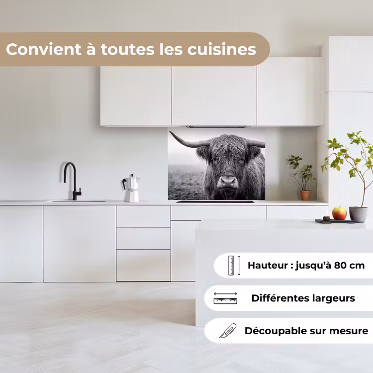 Crédence cuisine - Highlander écossais - Noir - Blanc - Herbe — 6