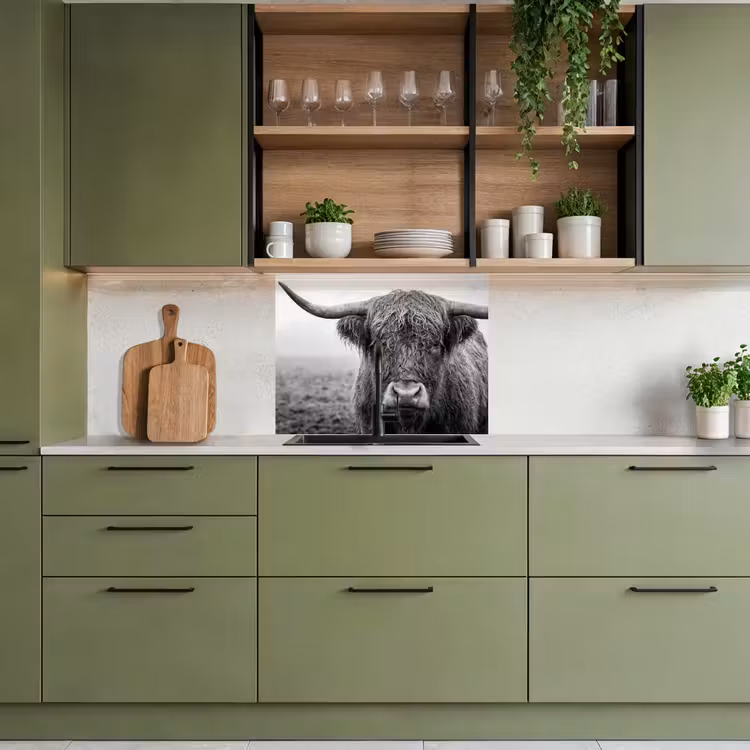 Crédence cuisine - Highlander écossais - Noir - Blanc - Herbe — 7