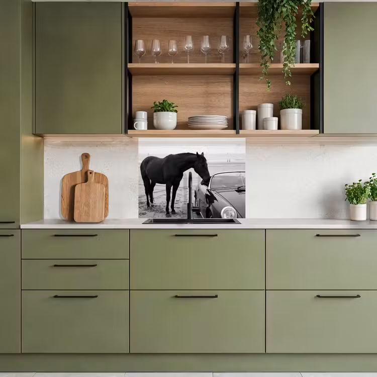 Crédence cuisine - Cheval - Voiture - Noir - Blanc — 7