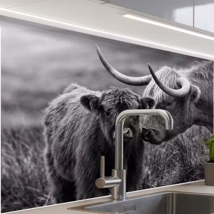 Crédence cuisine - Highlander écossais - Veau - Noir - Blanc — 1
