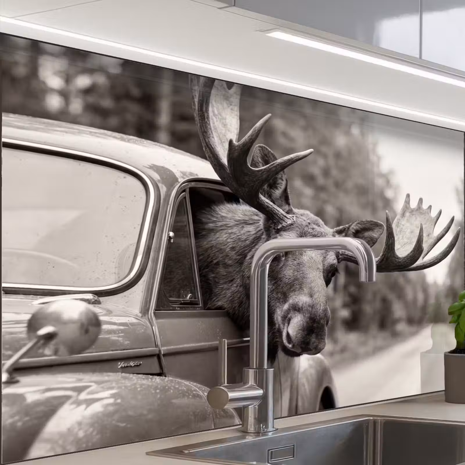 Crédence cuisine - Orignal - Voiture - Bois - Noir - Blanc — 1