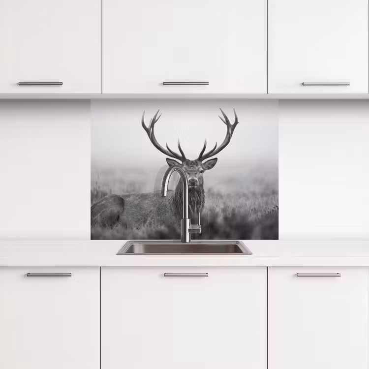Crédence cuisine - Cerf - Brumeux - Noir - Blanc — 3