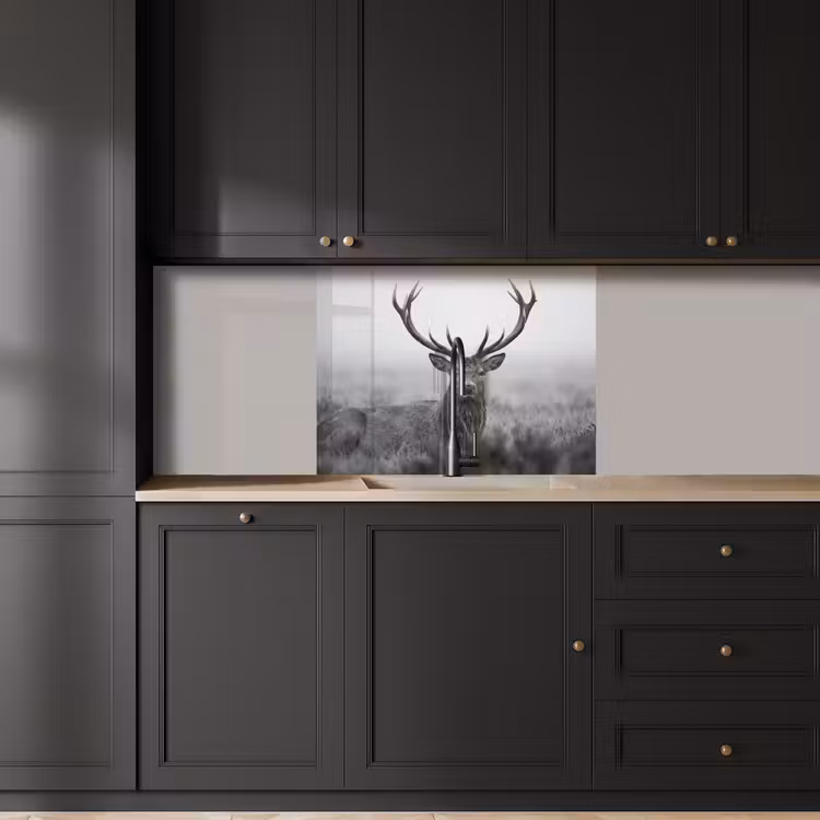 Crédence cuisine - Cerf - Brumeux - Noir - Blanc — 5