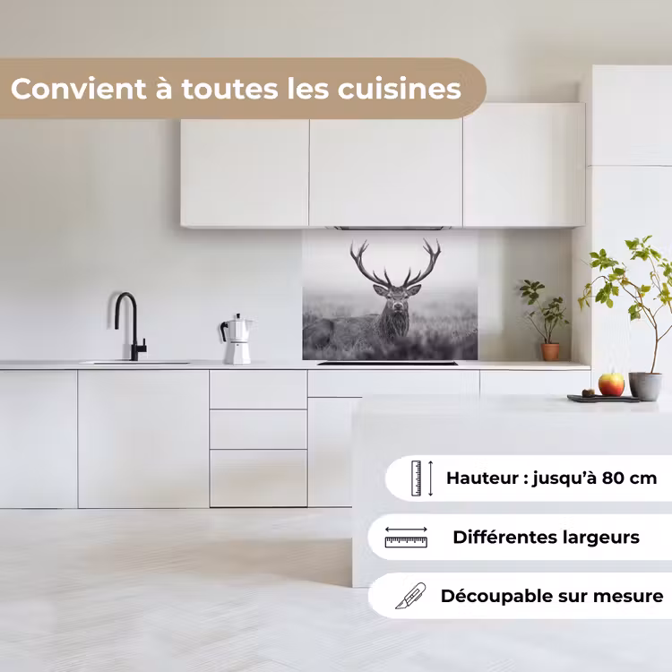 Crédence cuisine - Cerf - Brumeux - Noir - Blanc — 6
