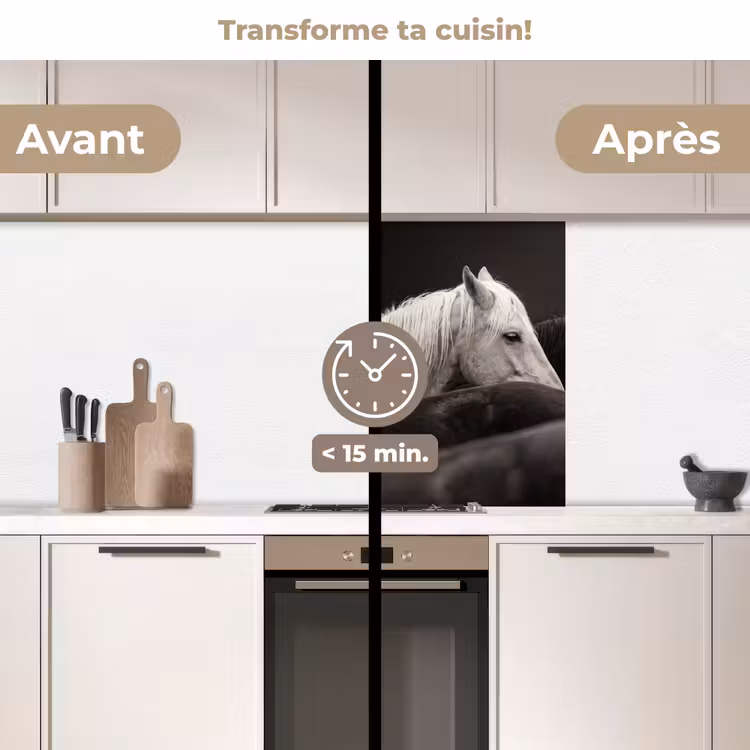 Crédence cuisine - Chevaux - Noirs - Blancs - Troupeau — 2