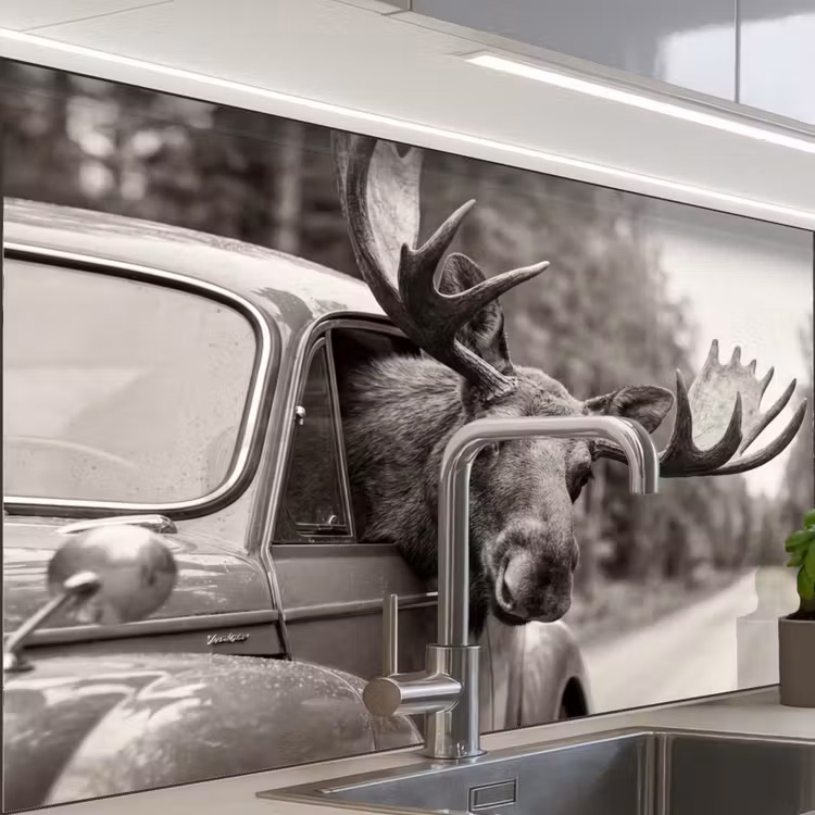 Crédence cuisine - Orignal - Voiture - Bois - Noir - Blanc — 1