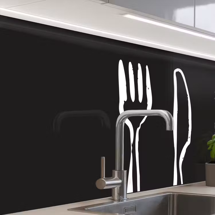 Crédence cuisine - Couverts - vertical - noir - blanc — 1
