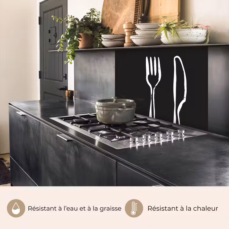 Crédence cuisine - Couverts - vertical - noir - blanc — 4