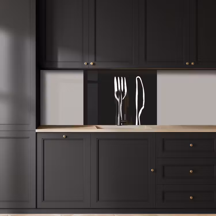Crédence cuisine - Couverts - vertical - noir - blanc — 5