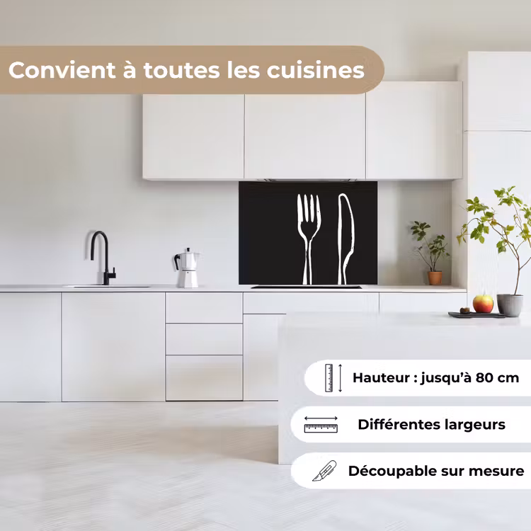 Crédence cuisine - Couverts - vertical - noir - blanc — 6