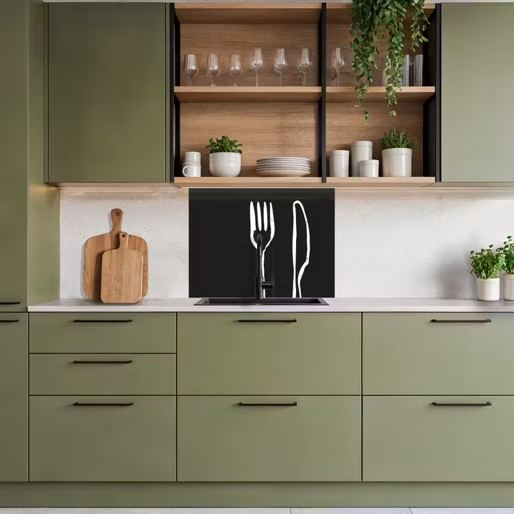 Crédence cuisine - Couverts - vertical - noir - blanc — 7