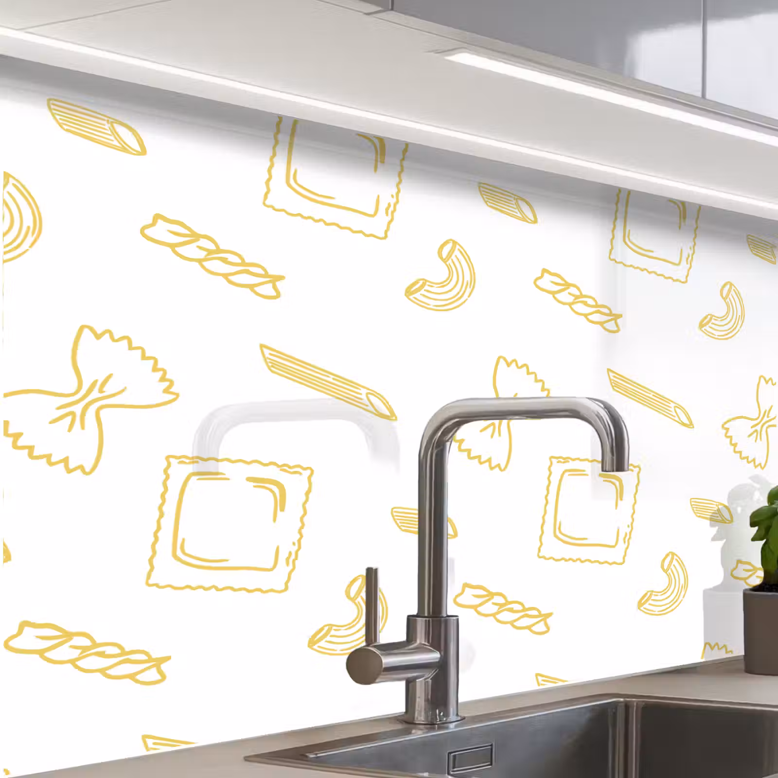 Crédence cuisine - Pâtes - Jaune - Blanc - Motif — 1