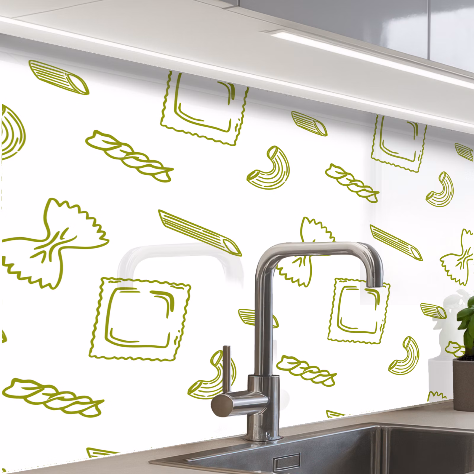 Crédence cuisine - Pâtes - Vert - Blanc - Motif — 1