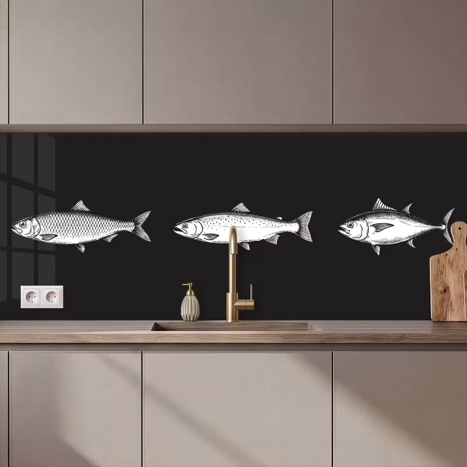 Crédence cuisine - Poisson - Noir - Blanc — 1