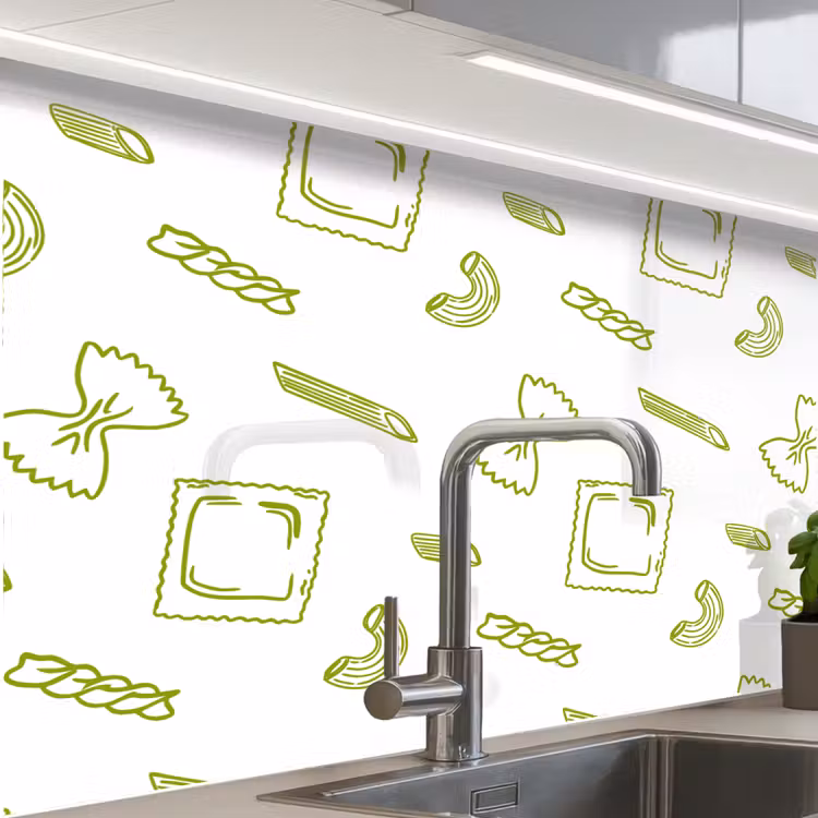 Crédence cuisine - Pâtes - Vert - Blanc - Motif — 1