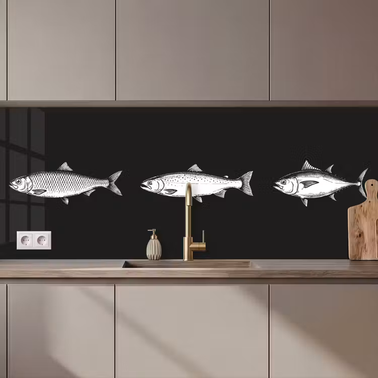 Crédence cuisine - Poisson - Noir - Blanc — 1