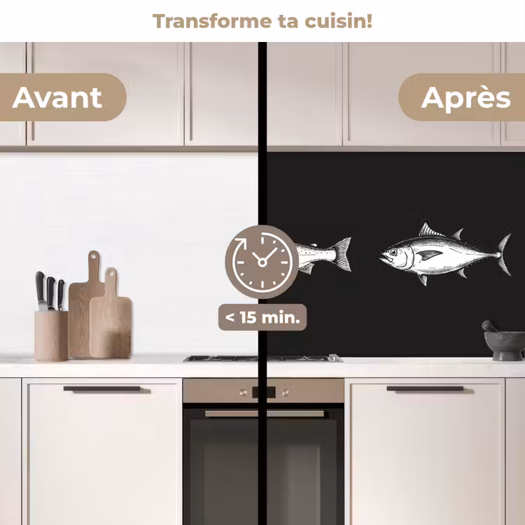 Crédence cuisine - Poisson - Noir - Blanc — 2