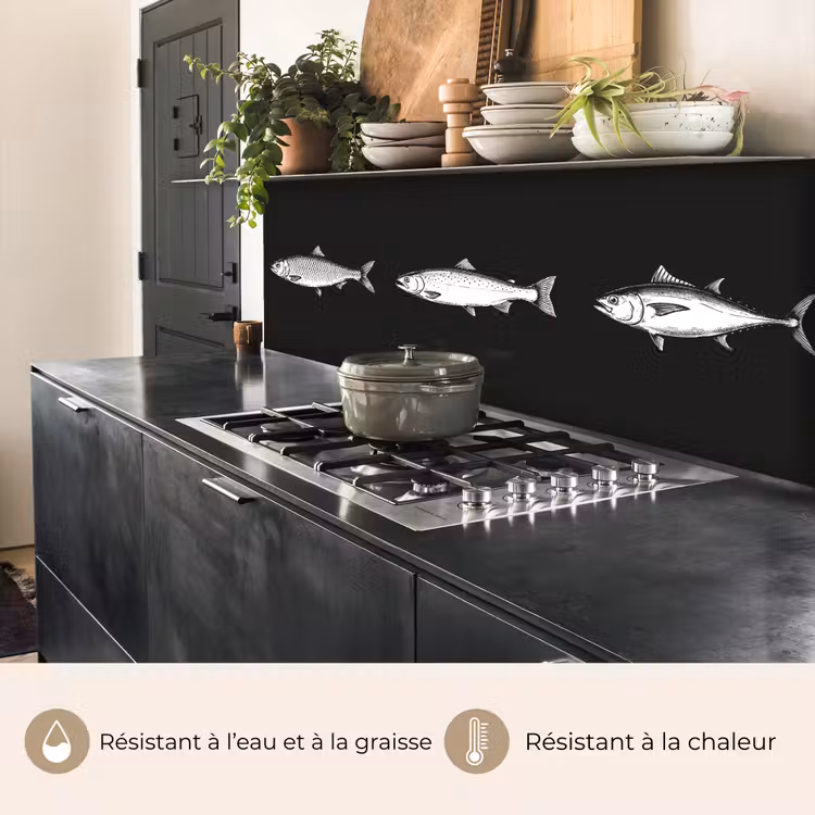 Crédence cuisine - Poisson - Noir - Blanc — 3