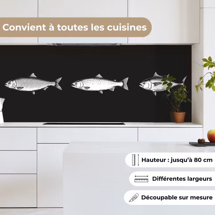 Crédence cuisine - Poisson - Noir - Blanc — 4
