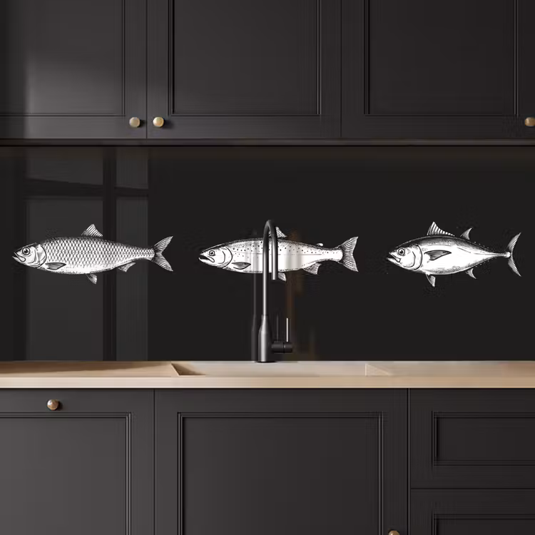 Crédence cuisine - Poisson - Noir - Blanc — 6