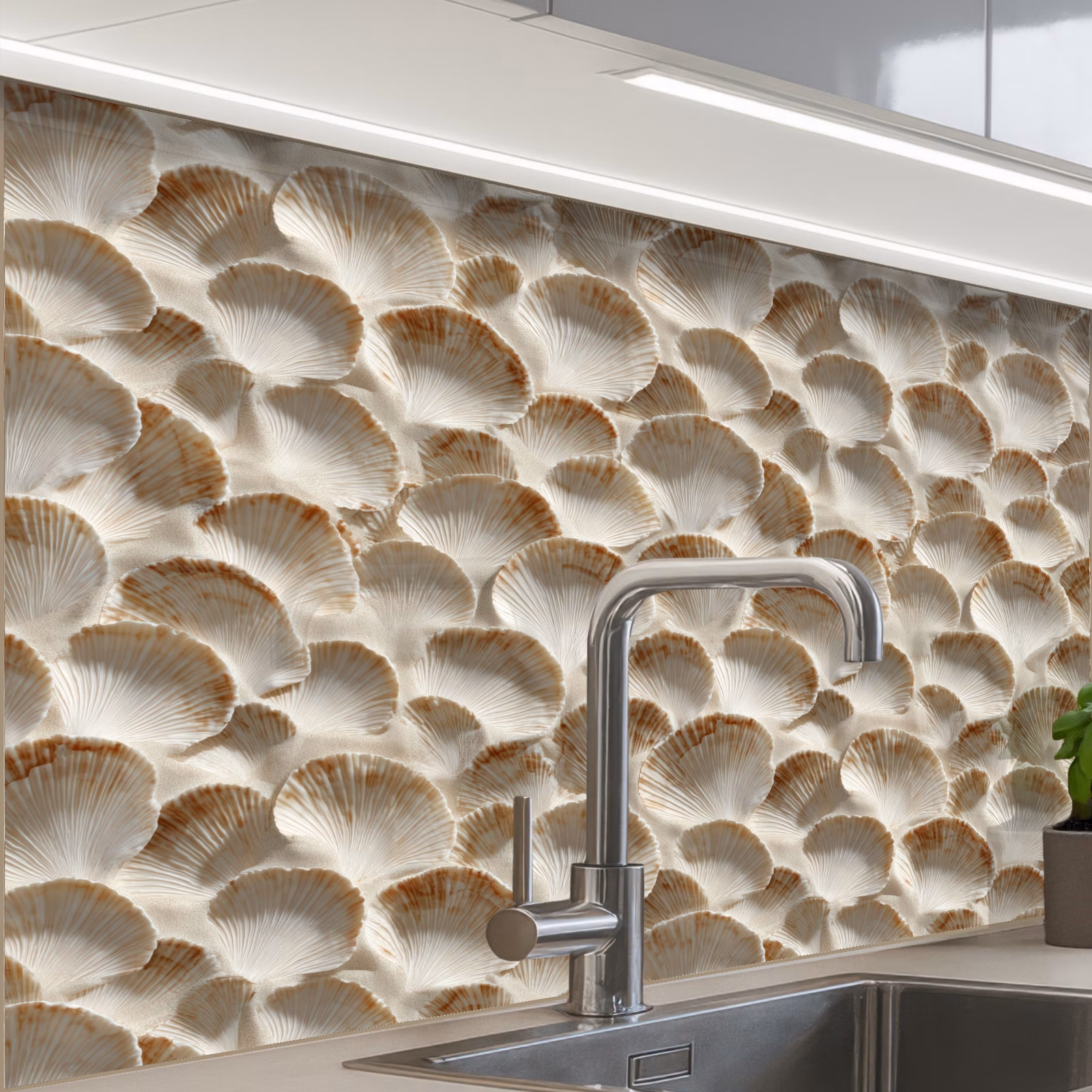 Crédence cuisine - Coquilles - Forme d'éventail - Blanc — 1