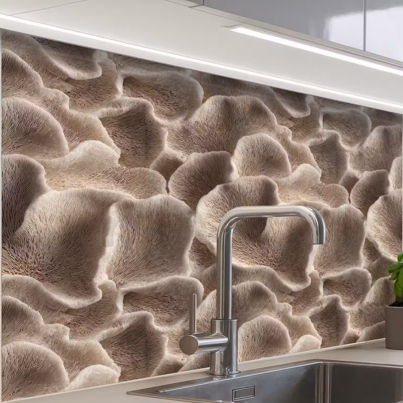 Crédence cuisine - Forme éventail - Beige - Texture fibre — 1