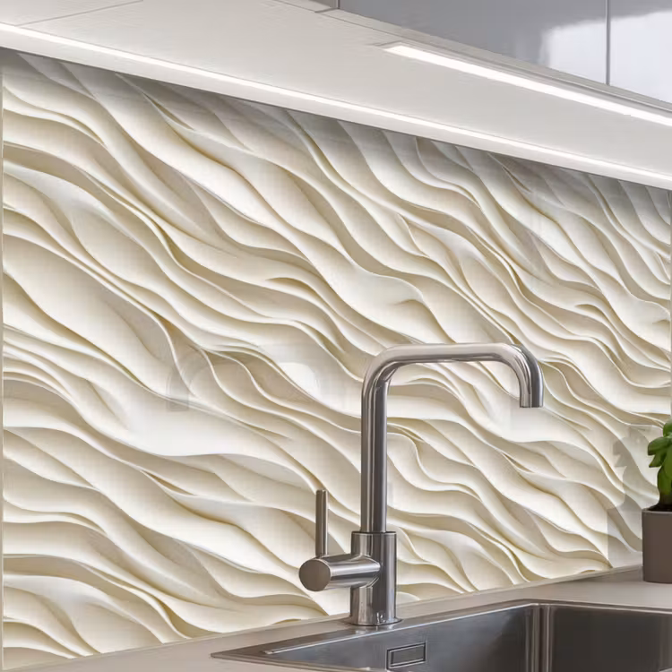 Crédence cuisine - Vagues - Blanc - Minimaliste — 1
