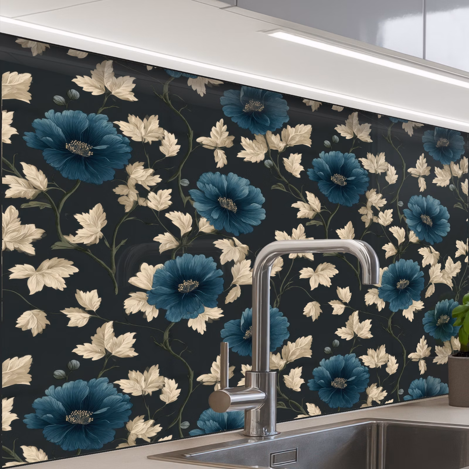 Crédence cuisine - Botanique - Fleurs - Bleu — 1