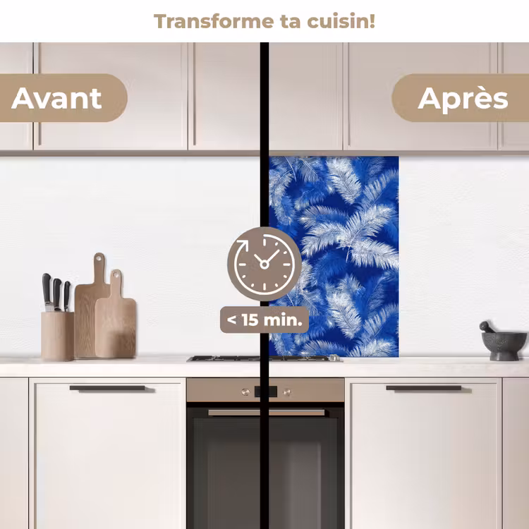 Crédence cuisine - Feuille de palmier - Motif - Bleu — 2