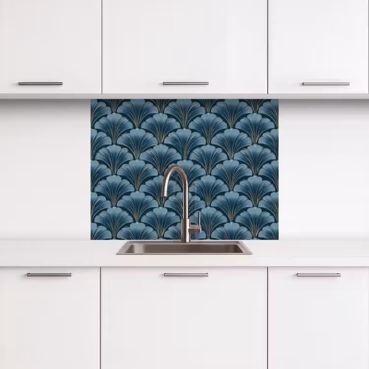 Crédence cuisine - Motif - Feuille de ginkgo - Bleu — 3