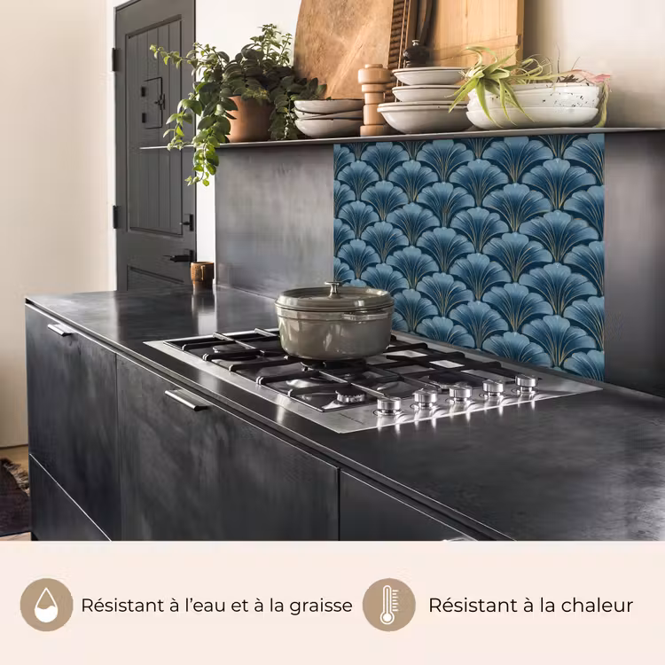 Crédence cuisine - Motif - Feuille de ginkgo - Bleu — 4